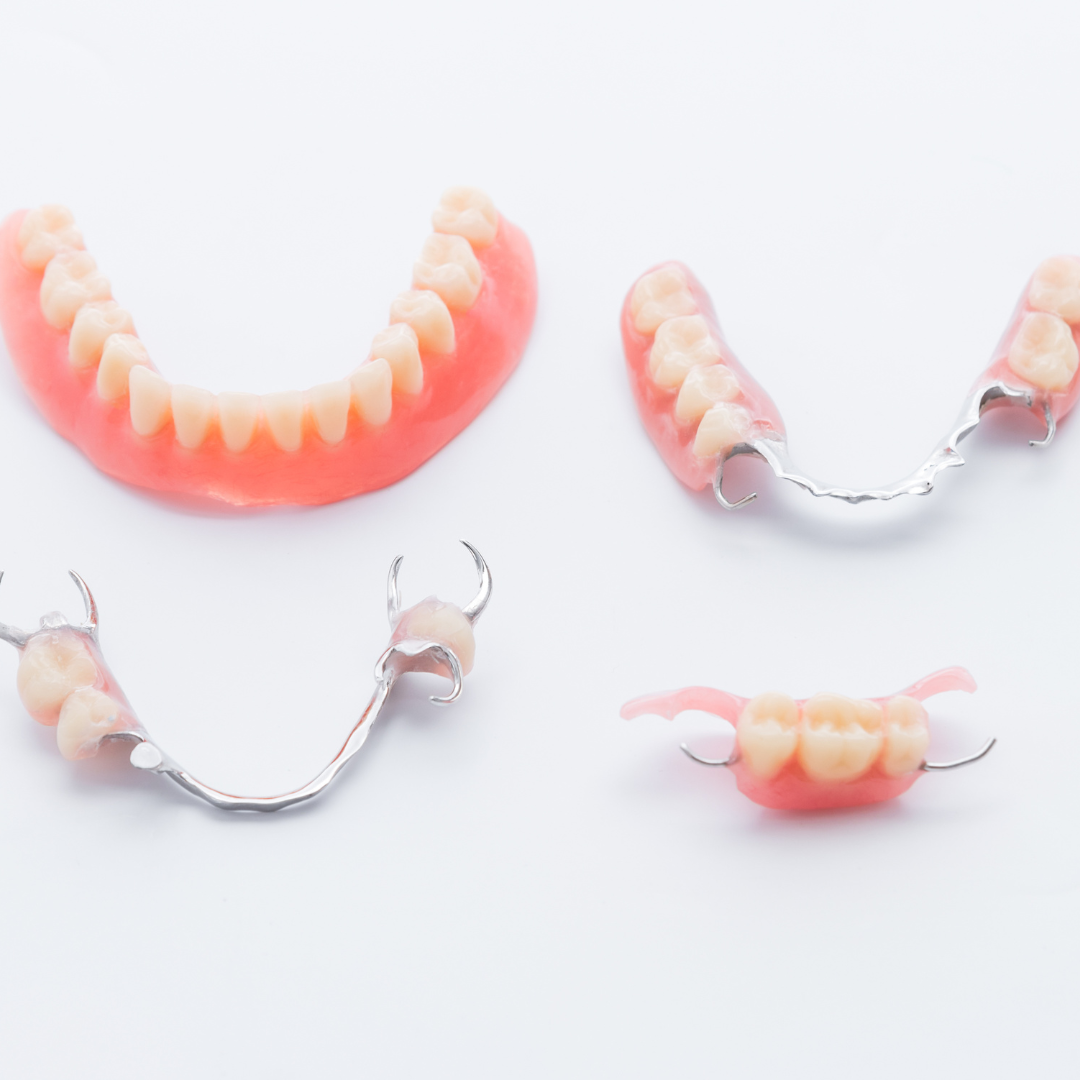 4 different types of dentures ranging from full to partial.